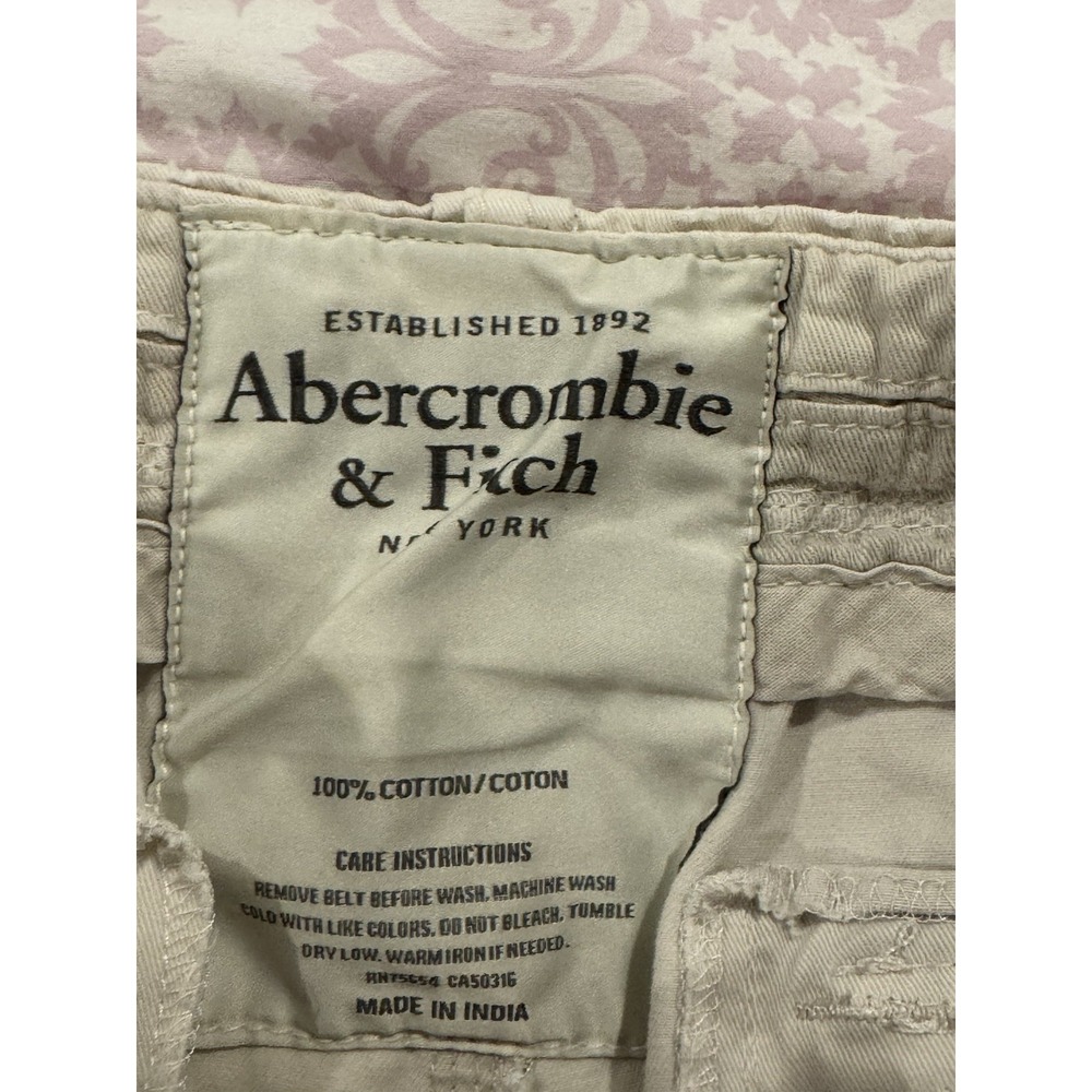 Abercrombie & Fitch Cargo Shorts Men 32 Beige Khaki Pocket Button Fly Drawstring - Picture 6 of 7